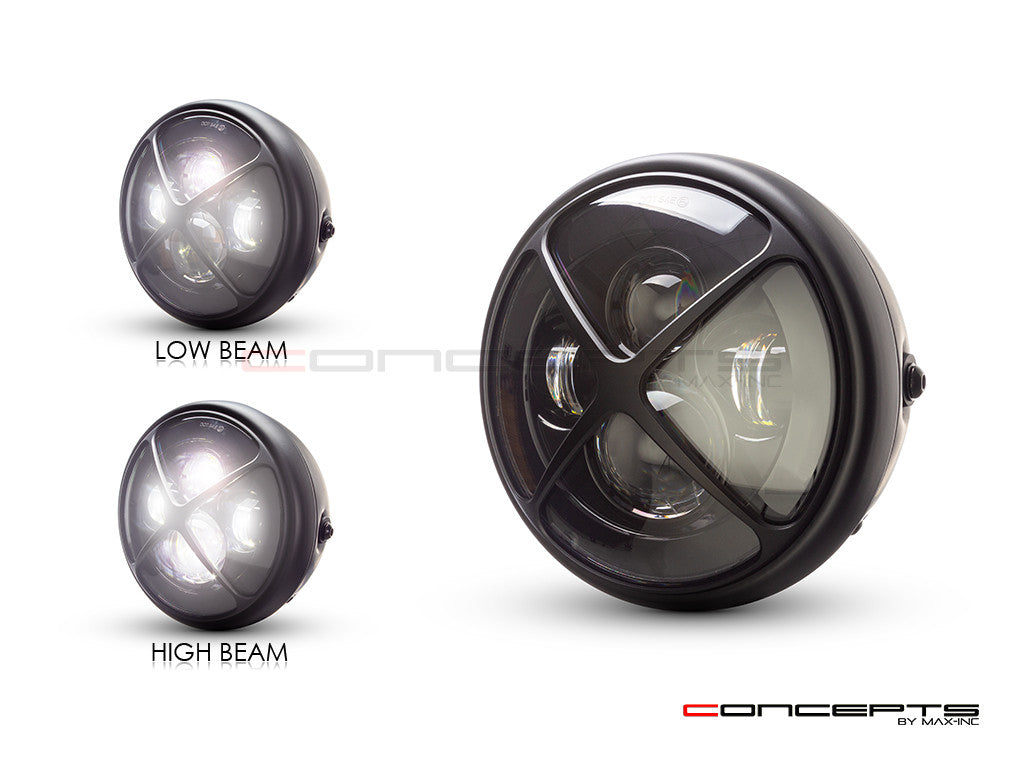 7.7" Matte Black Multi Projector LED Headlight + X Cross Cover-Light Display