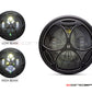 7.7" Matte Black + Contrast Multi Projector LED Headlight + Tri-Maltese Grill Cover - Light Display