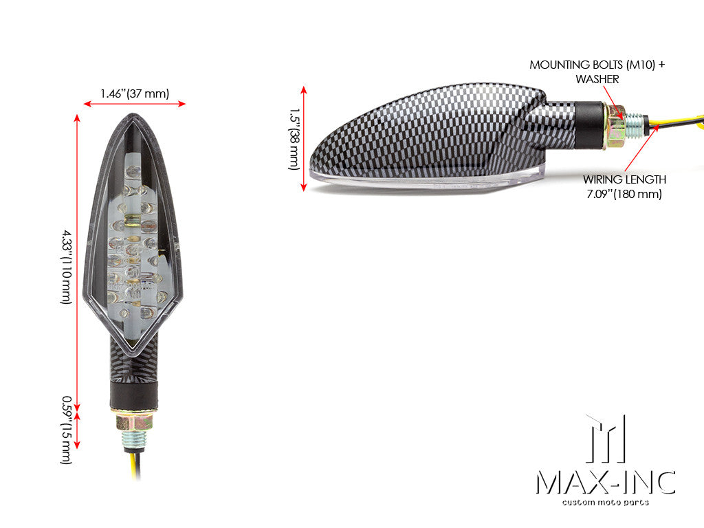 Carbon Pattern Full Size Spear Head LED Turn Signals / Indicators - Emarked