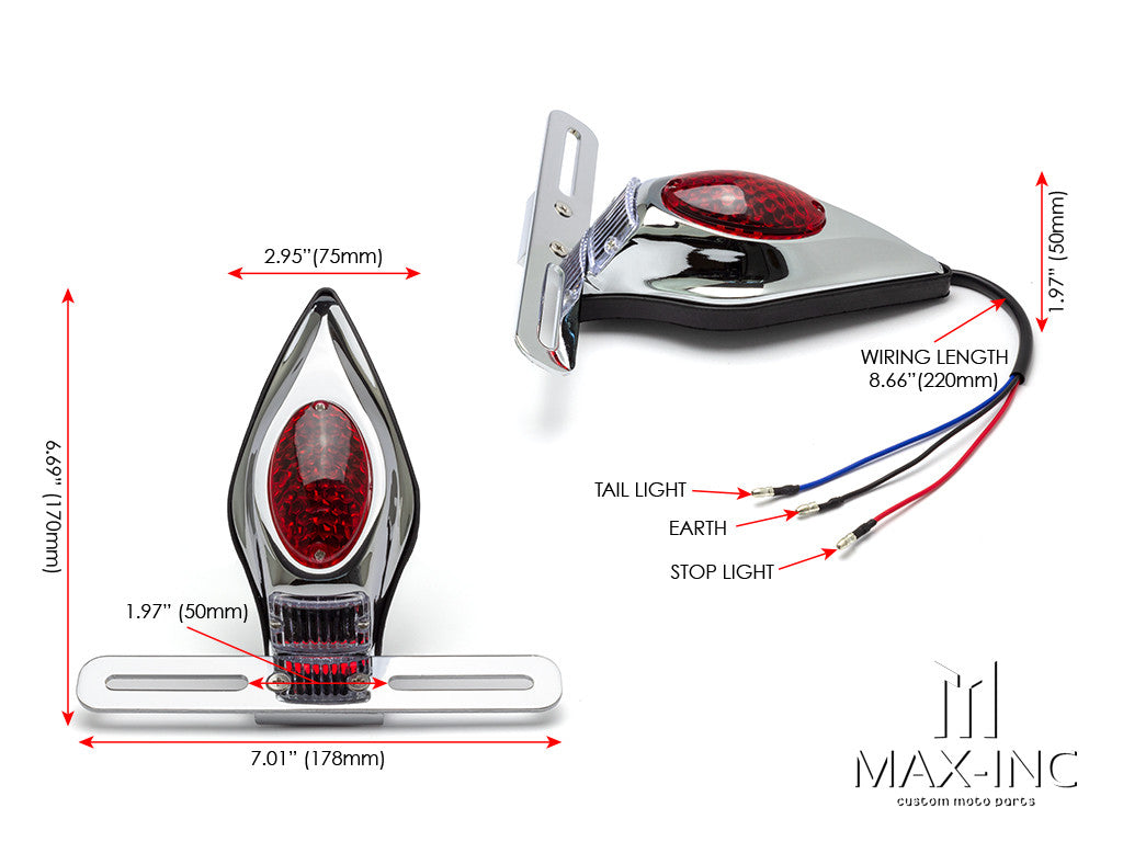 Chrome Alloy Tombstone LED Stop / Tail Light