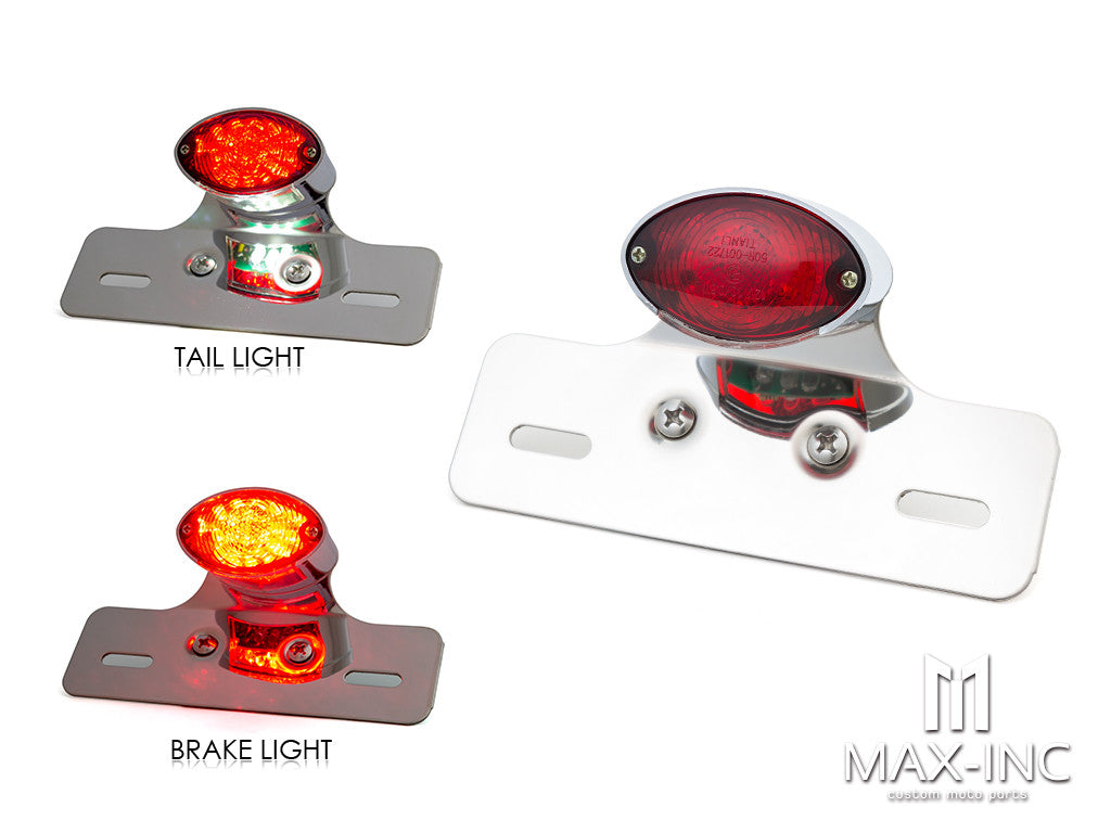 Universal Cat Eye Chrome LED Stop / Tail Light - Red Lens