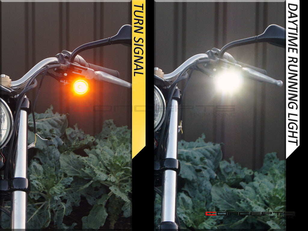Black + Alum Bezel CNC Machined Billet Alum Classic Integrated LED Turn Signals + Daytime Running Lights