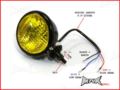 4.75 INCH Black Bates Style Metal Headlight - Yellow Lense