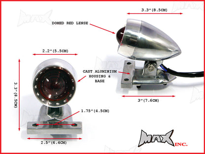 Polished Aluminium Bullet LED Stop / Tail Light - Red Lense