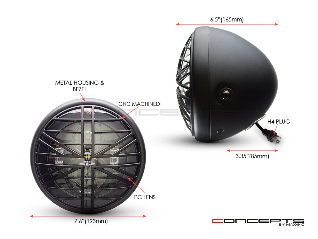 7.7" Matte Black Multi Projector LED Headlight + Union Jack Cover-Size