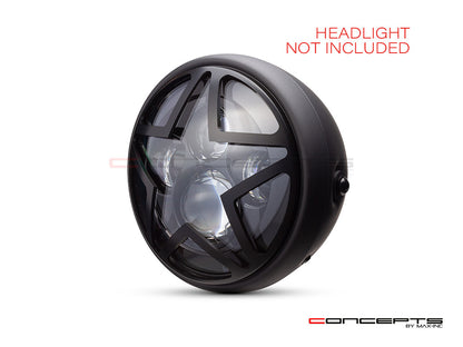 7"Big Star Grill Design Black CNC Aluminum Headlight Guard Cover