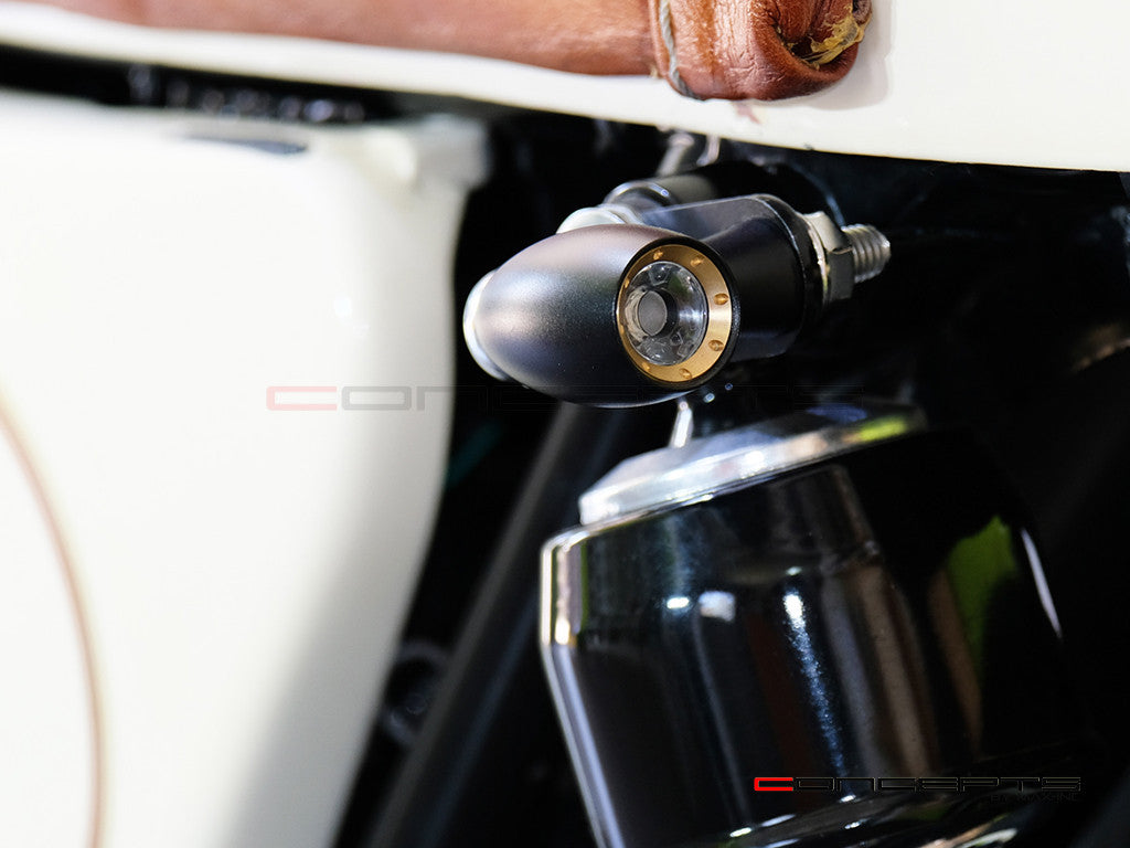 MAX LADZ Black + Brass CNC Machined 6061 Aluminum Mini Rear LED Turn Signals with Dual-Intensity Running Lights - Red