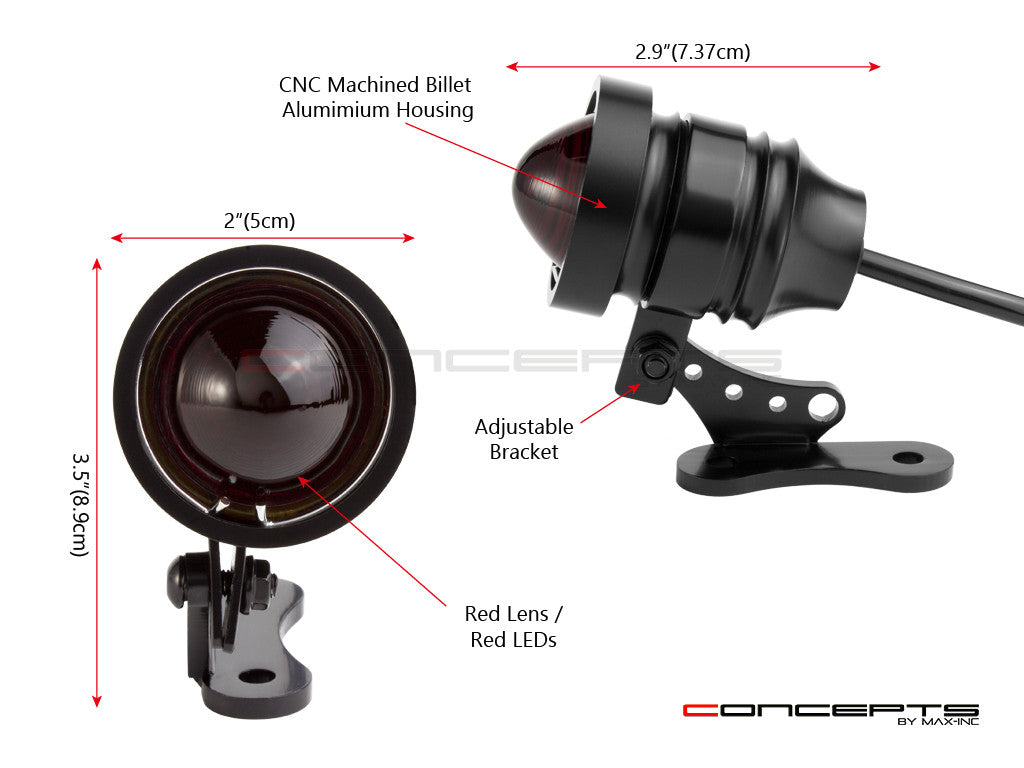 Black CNC Machined Aluminium Vintage LED Stop / Tail Light - Red Lens