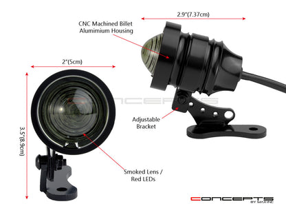 Black CNC Machined Aluminium Vintage LED Stop / Tail Light - Smoked Lens