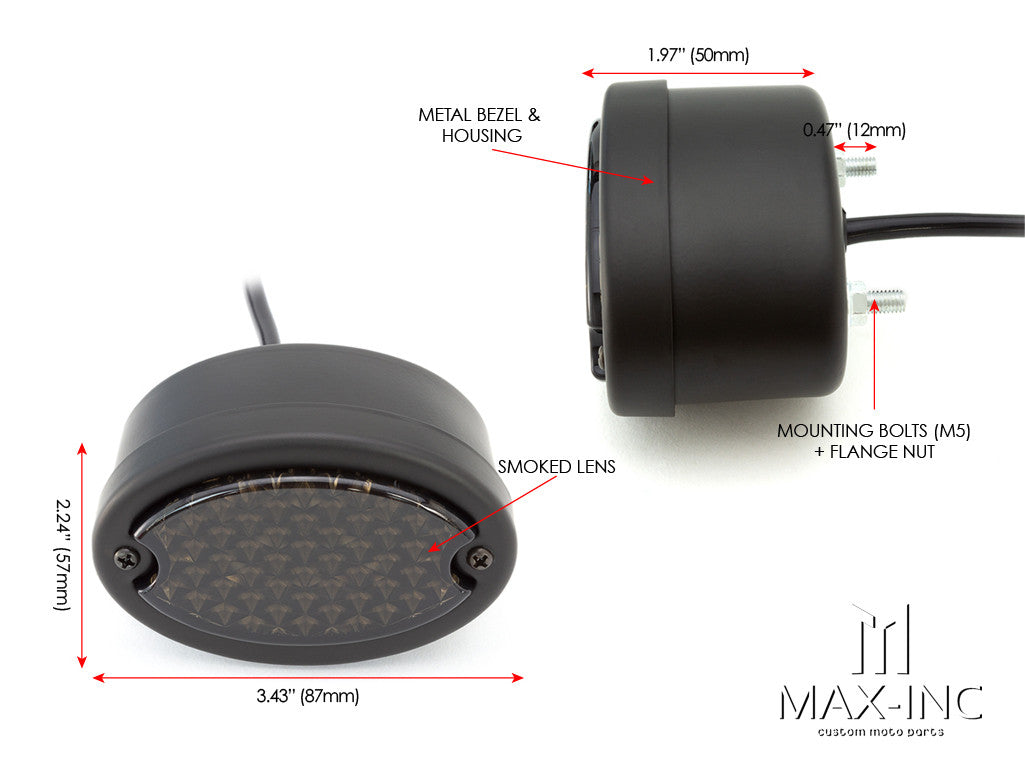 Classic Matte Black Metal Oval Smoked Lens LED Stop / Tail Light