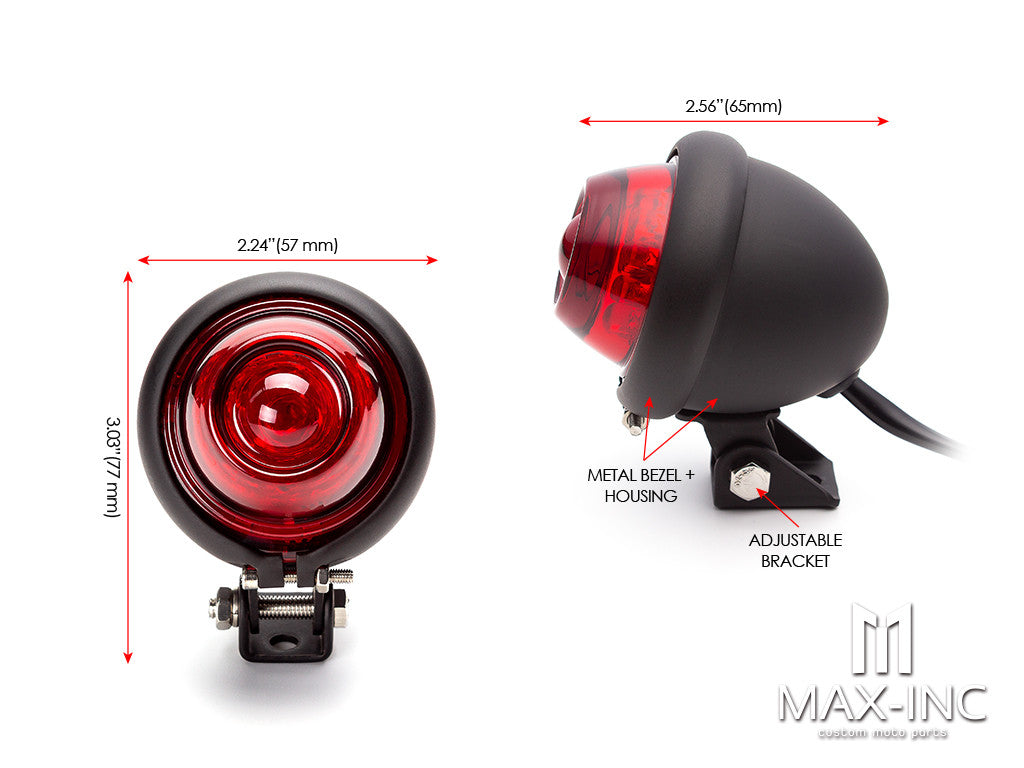 Matte Black Mini Bates Style LED Stop / Tail Light - Red Lens
