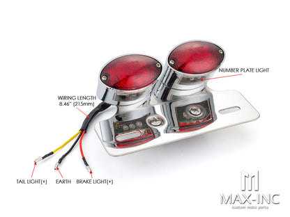Universal Double Cat Eye Chrome LED Stop / Tail Light - Red Lens