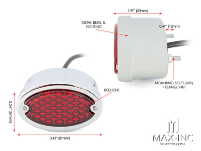 Classic Chrome Metal Oval LED Stop / Tail Light