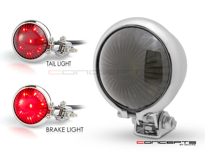 Chrome Mini Bates LED Stop / Tail Light - Smoked Lens