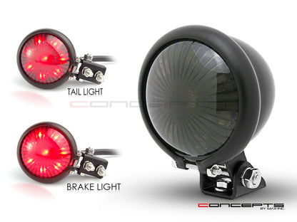 Matte Black Mini Bates LED Stop / Tail Light - Smoked Lens