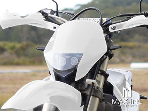 White Universal Stealth Supermoto LED Headlight Mask - 20W Fork Mount