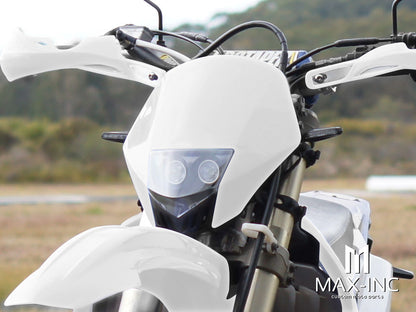 White Universal Stealth Supermoto LED Headlight Mask - 20W Fork Mount