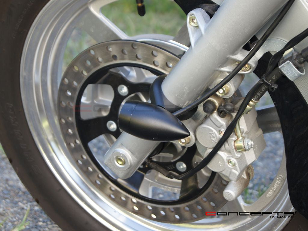 Matte black motorcycle fork-mounted LED lights