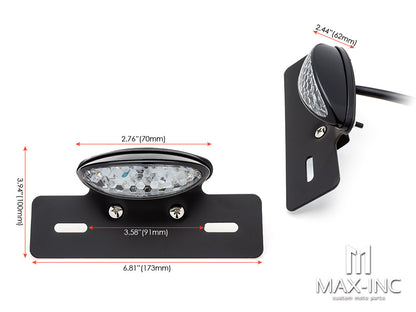 Black Oval LED Stop / Tail Light + License Plate Holder - Clear Lens