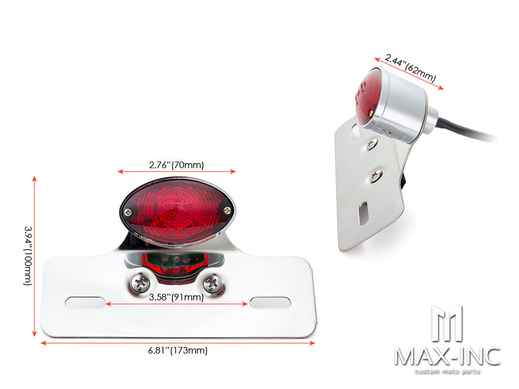 Universal Cat Eye Chrome LED Stop / Tail Light - Red Lens