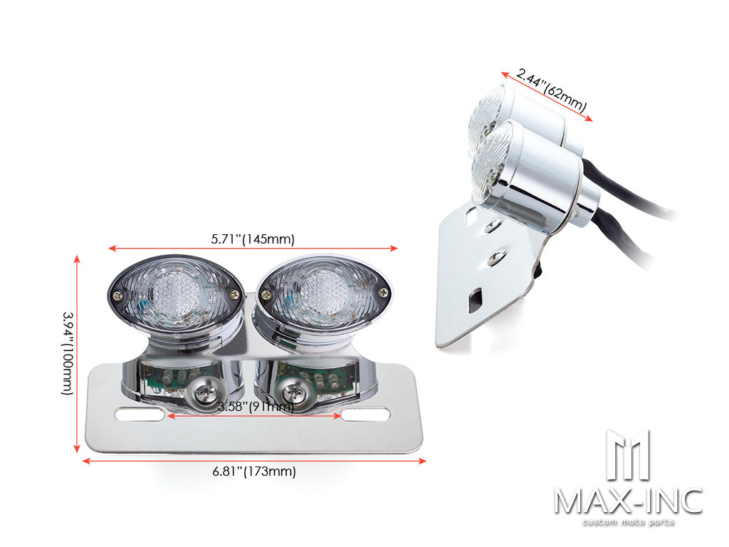 Universal Double Cat Eye Chrome LED Stop / Tail Light - Clear Lens