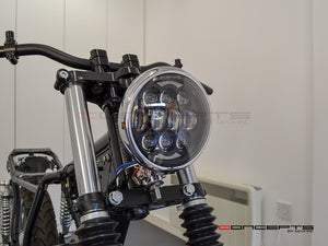 5.75" Bates Style LED Multi Projector Chrome Metal Headlight - 12-24V 80W CREE LED, DRLs for Harley, Custom Bikes, Scramblers, Cafe Racers
