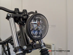 5.75" Bates Style LED Multi Projector Matte Black Metal Headlight - 12-24V 80W CREE LED, DRLs for Harley, Custom Bikes, Scramblers, Cafe Racers