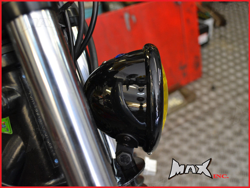 4.75 INCH Black Bates Style Metal Headlight - Yellow Lense