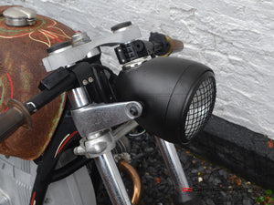 5.75" Vintage Style Black + Mesh Metal Headlight with Integrated GPS Speedometer - 55W Halogen, DOT/E-mark, IP67 Waterproof for Custom Bikes