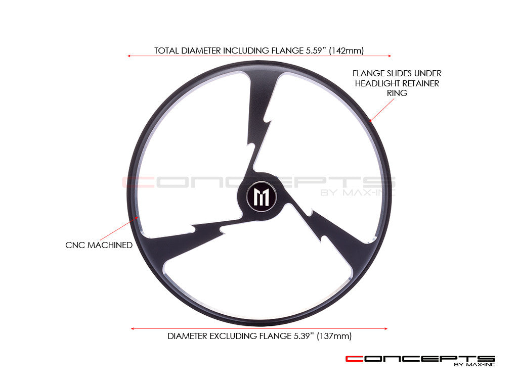 5.75" Tri-Bolt Design Black / Contrast CNC Aluminum Headlight Guard Cover
