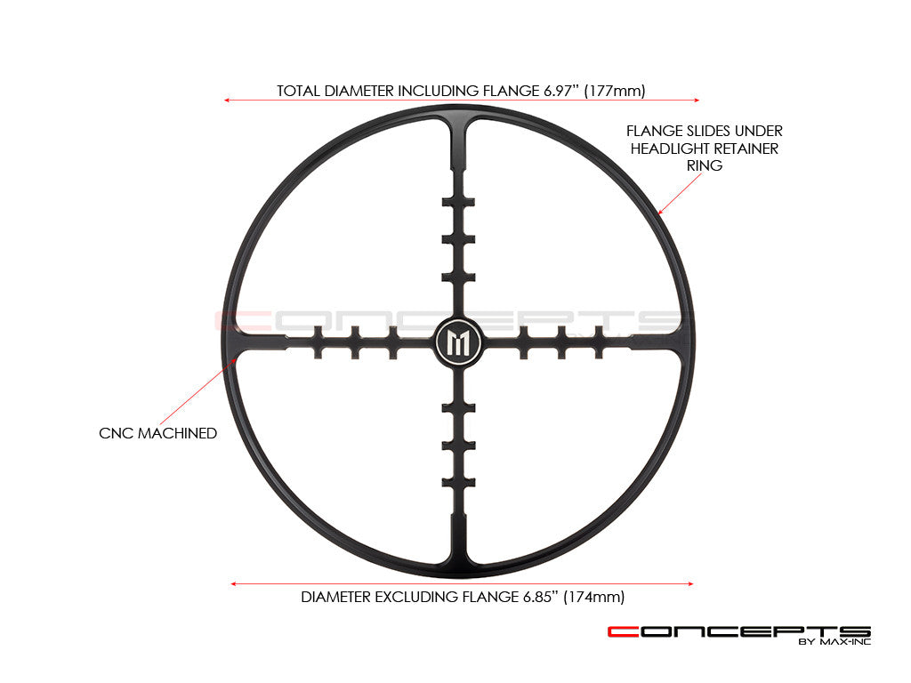 7" Cross Hairs Grille Design Black CNC Aluminum Headlight Guard Cover