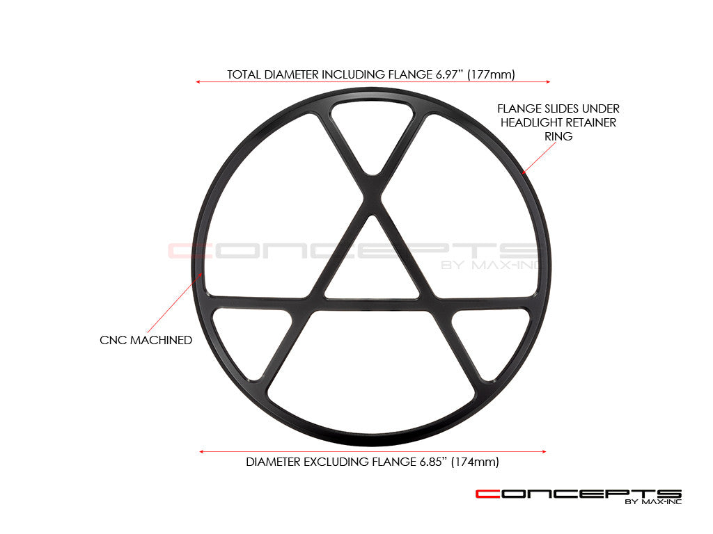 7" Anarchy Grille Design Black CNC Aluminum Headlight Guard Cover