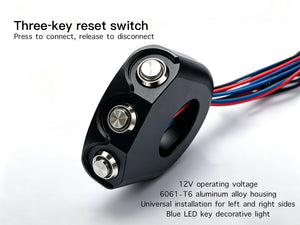 22mm CNC Billet Aluminum Handlebar Switch Combo with Blue LED - Harley Davidson Cafe Racer