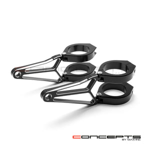MAX Razor CNC T6061 Headlight Brackets - Dual-Tone 32-59mm Fork Mounts for Trackers & Bobbers (Tool-Free Install)