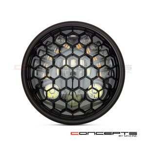 CONCEPTS BY MAX-INC 7.7" Matte Black + Contrast Cut Metal LED Integrated Headlight + Honeycomb Grill Cover