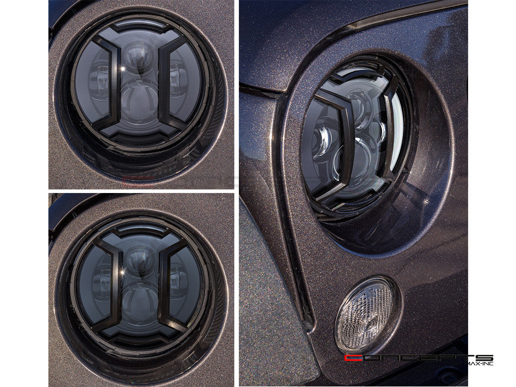 JK Jeep Wrangler Daymaker LED Headlights + Armour Grille Cover Set - 12V 45W, 4500LM High Beam, CNC Aluminum, Plug-and-Play (2007-2015)