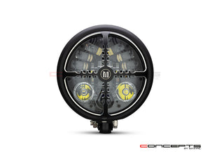 5.75 INCH MATTE BLACK BATES LED MOD INTEGRATED HEADLIGHT - DRL+ TURN SIGNALS - CROSS FIRE-Front