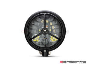 5.75 INCH MATTE BLACK BATES LED MOD INTEGRATED HEADLIGHT - DRL+ TURN SIGNALS - TRI-BENZ-Front