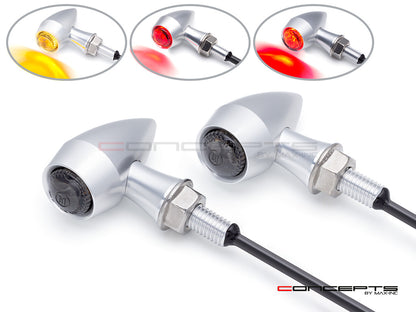 ARES Micro Raw CNC Billet Aluminum Integrated Rear LED Stop/Tail/Turn Signals - Raw + Clear Anodized (Amber Turn, Red Tail/Stop)
