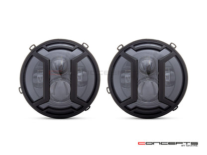 JK Jeep Wrangler Daymaker LED Headlights + Armour Grille Cover Set - 12V 45W, 4500LM High Beam, CNC Aluminum, Plug-and-Play (2007-2015)