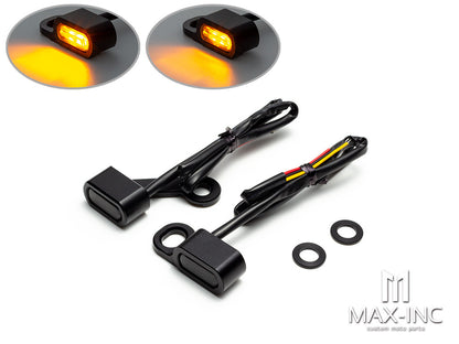 Black Smoked Motorcycle Amber LED Mini Turn Signal Indicator Running Light Lamp For Harley Touring Electra Glide 09-17 Softail Slim FLS 15-20