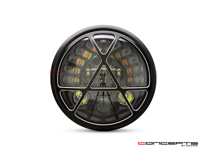 7.7" Matte Black + Contrast Cut Metal LED Integrated Headlight + Anarchy Grill Cover