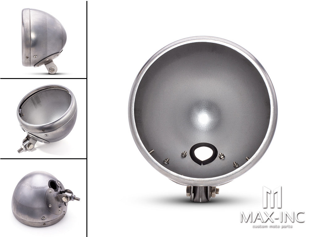 7.7 INCH Raw Unpainted Bottom Mount Metal Headlight Housing + Bezel Combo