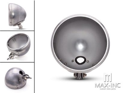 7.7 INCH Raw Unpainted Bottom Mount Metal Headlight Housing + Bezel Combo