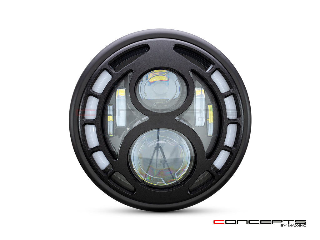7.7" Matte Black Multi Projector Integrated LED Headlight + Eight Ball Grill Cover