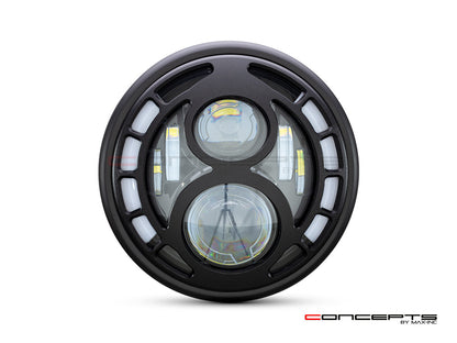 7.7" Matte Black Multi Projector Integrated LED Headlight + Eight Ball Grill Cover