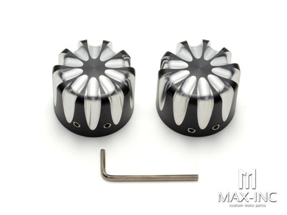 Motorcycle Front Axle Nut Covers Caps Aluminum Black Cut For Harley Sportster Touring Softail Dyna VRSC