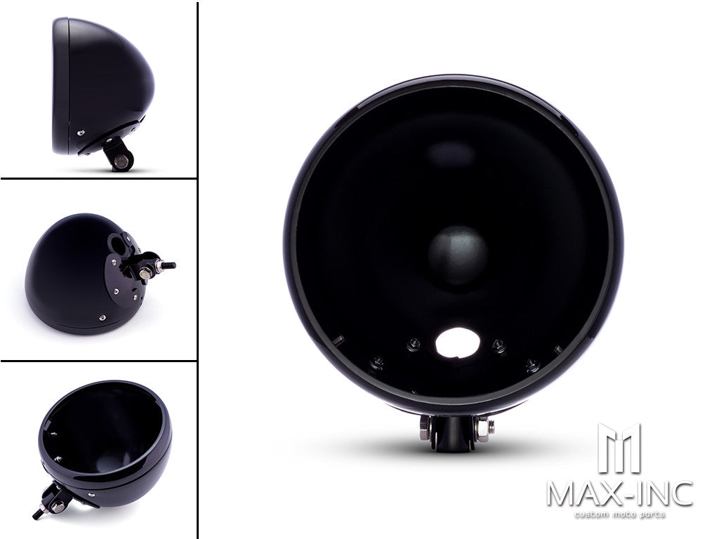 7.7 INCH Gloss Black Bottom Mount Metal Headlight Housing + Bezel Combo