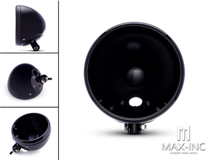 7.7 INCH Gloss Black Bottom Mount Metal Headlight Housing + Bezel Combo