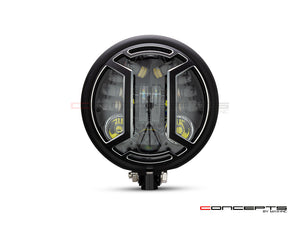 5.75 INCH MATTE BLACK BATES LED MOD INTEGRATED HEADLIGHT - DRL+ TURN SIGNALS - ARMOUR-Front